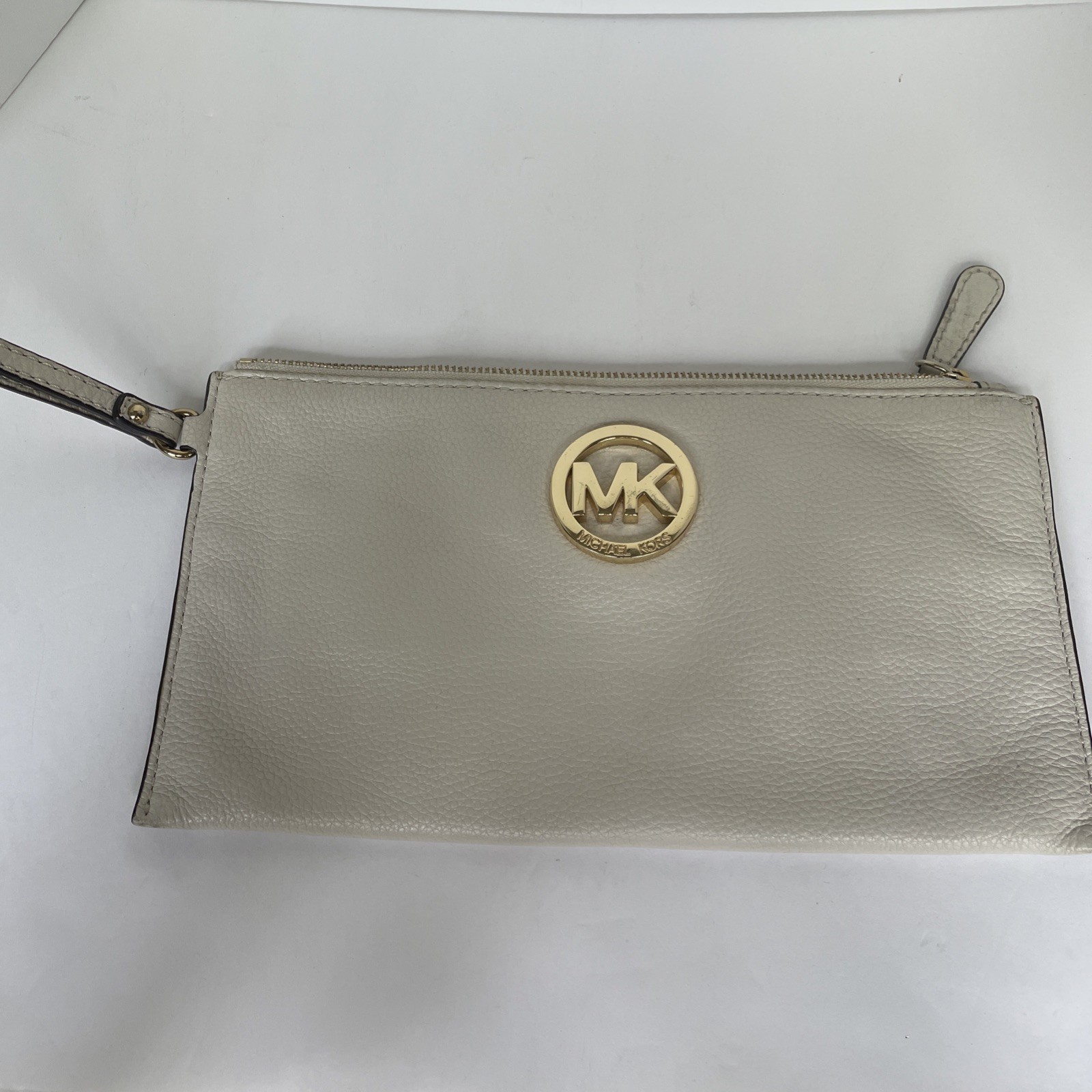 Michael Kors Ivory Large Pebbled Leather Wristlet/Clutch