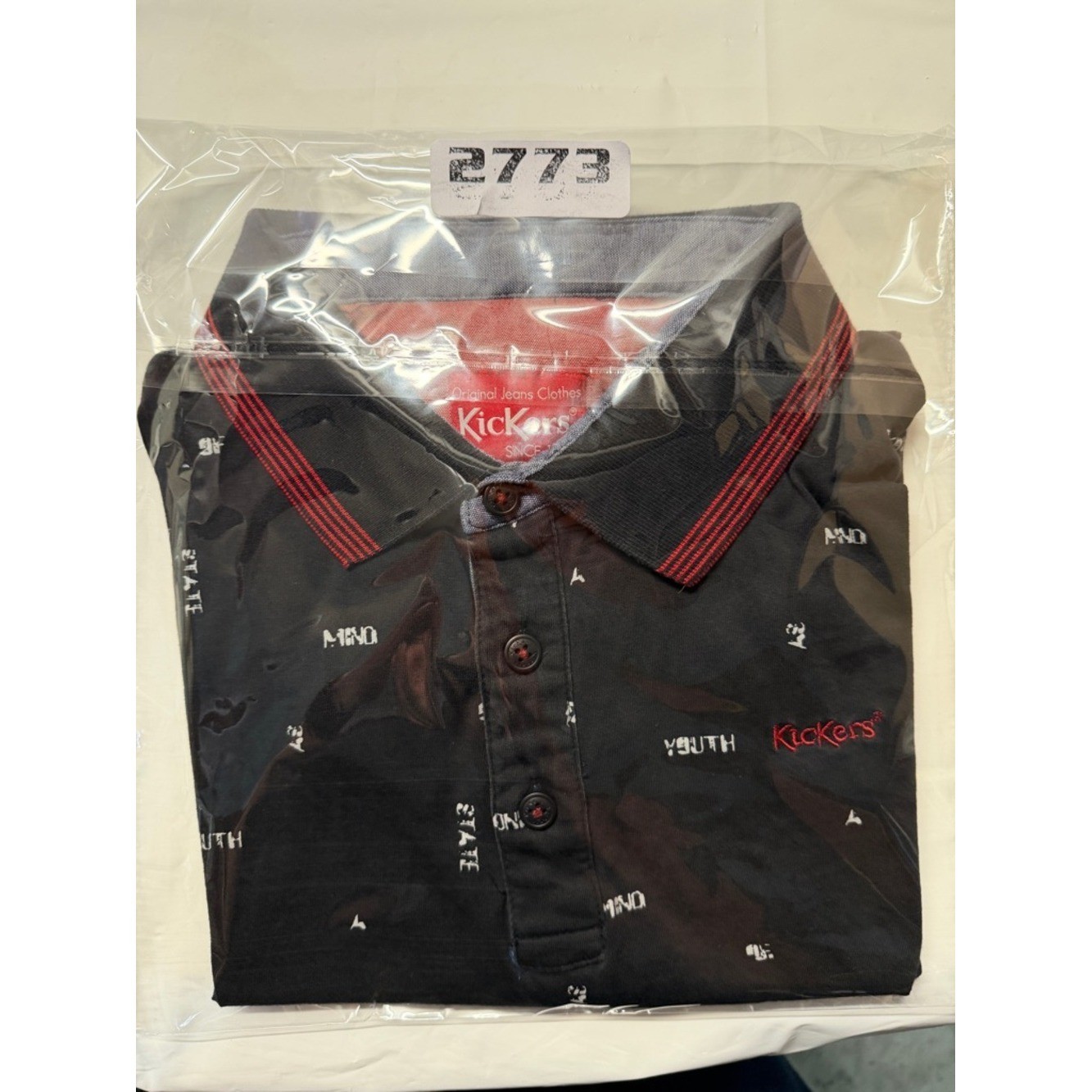 Kickers Black Polo with Red Embroidered Logo and Collar Stripes