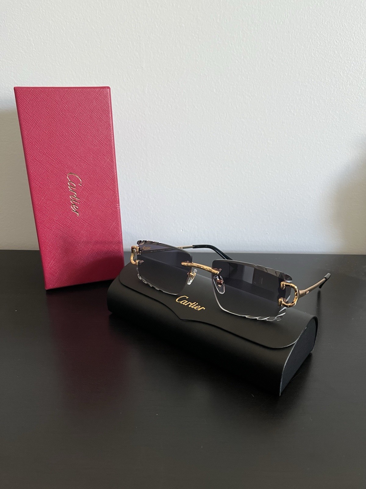 Cartier Big C Diamond Cut Black Frameless Lens & Gold Frame