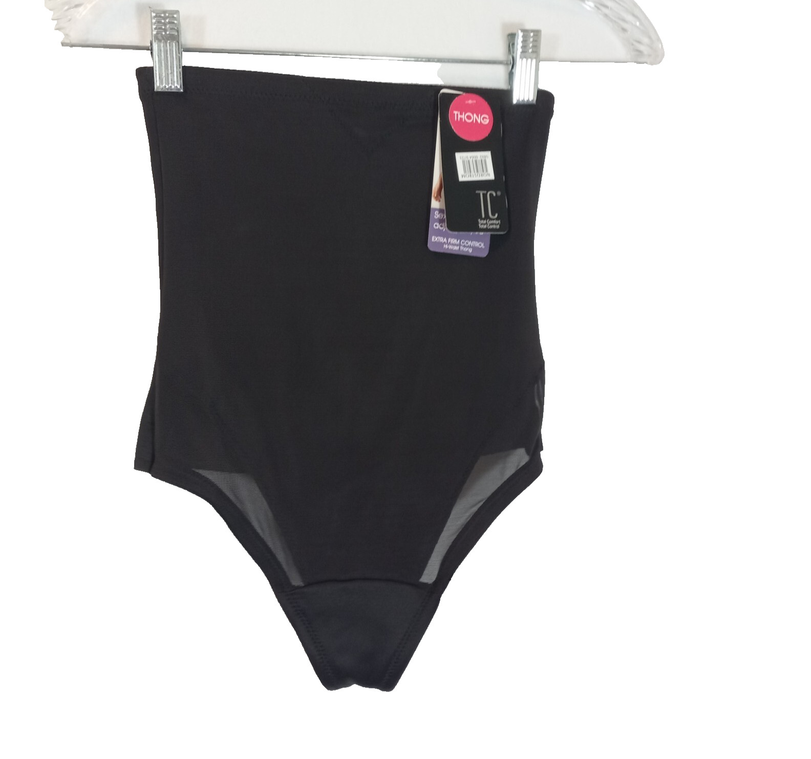 TC Fine Intimates Hi-Waist Thong Shapewear Medium Black Sheer NEW