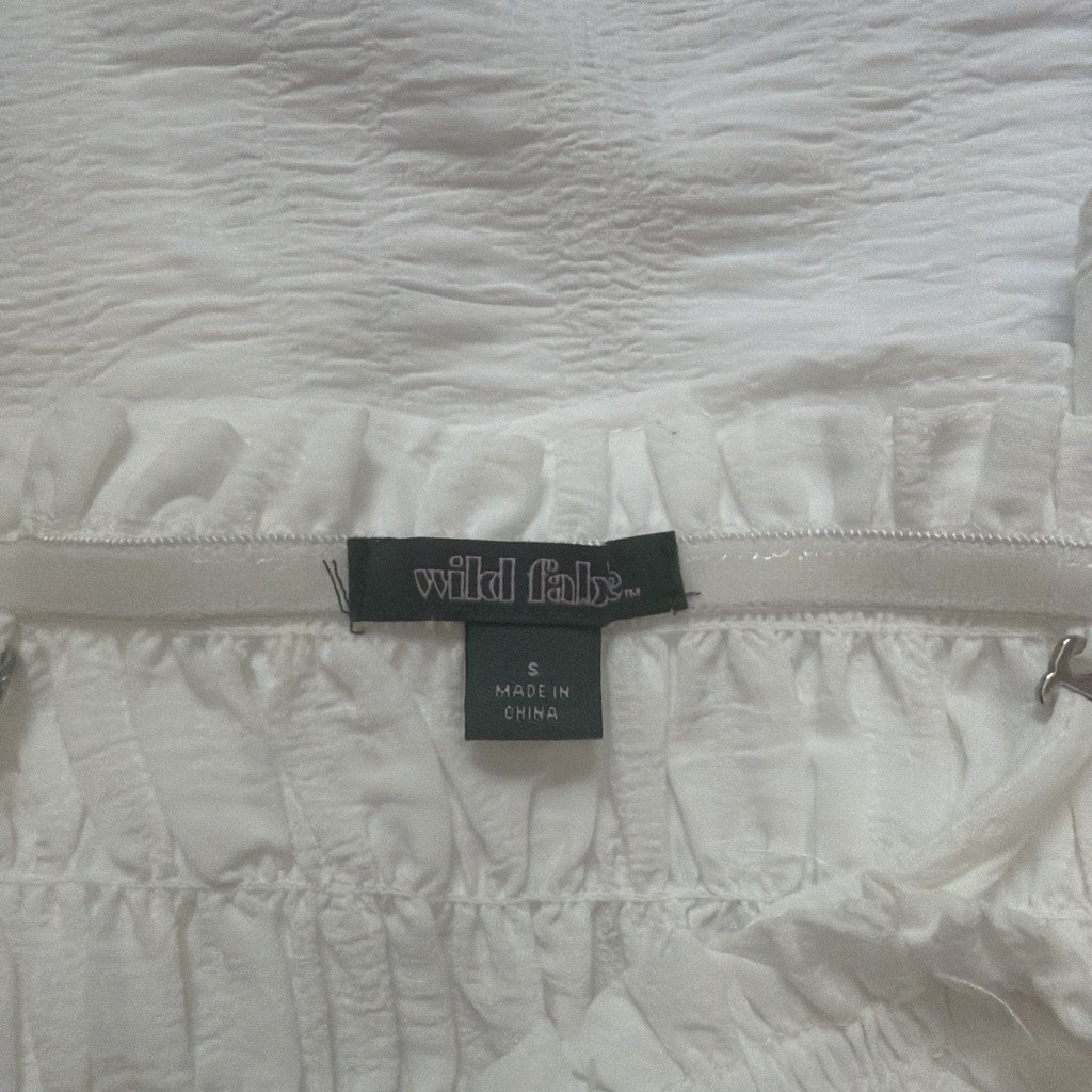 Wild Fable White Solid A-Line Short Dress Smocked Strappy Layered Size S