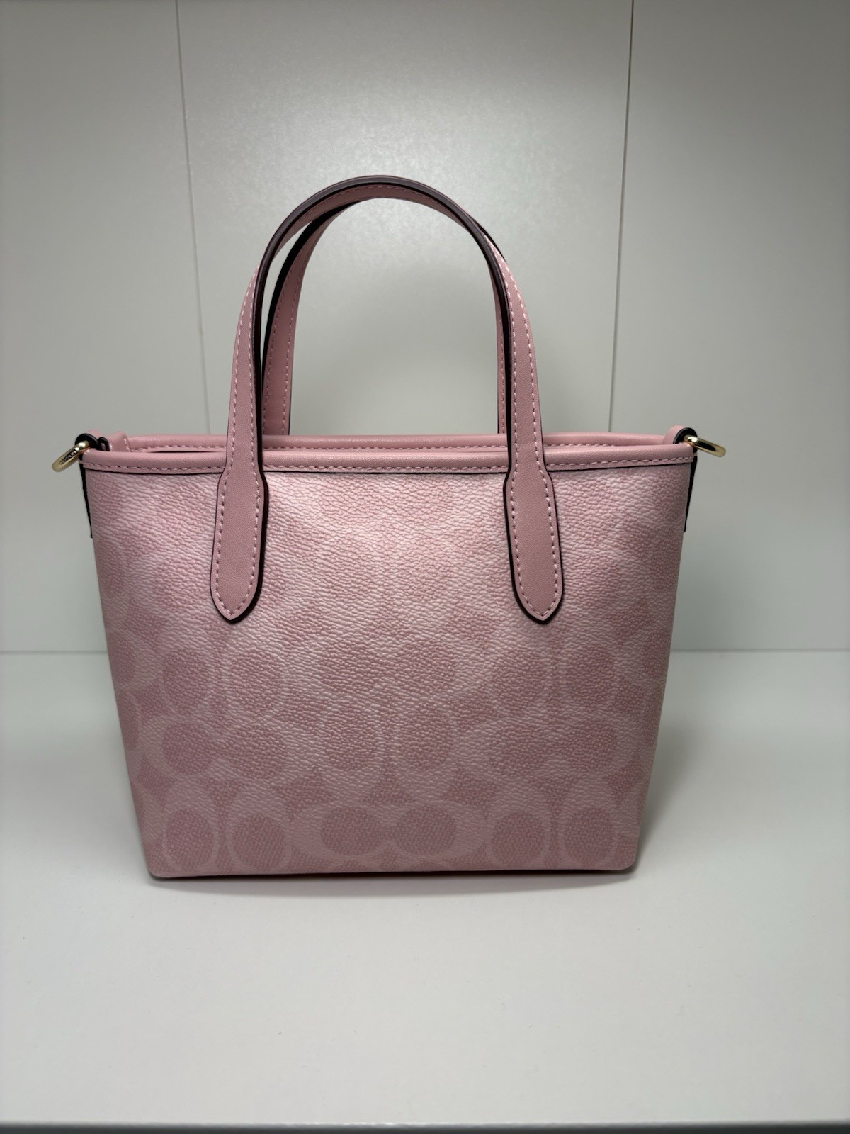 Coach Powder Pink Mini City Tote with crossbody strap