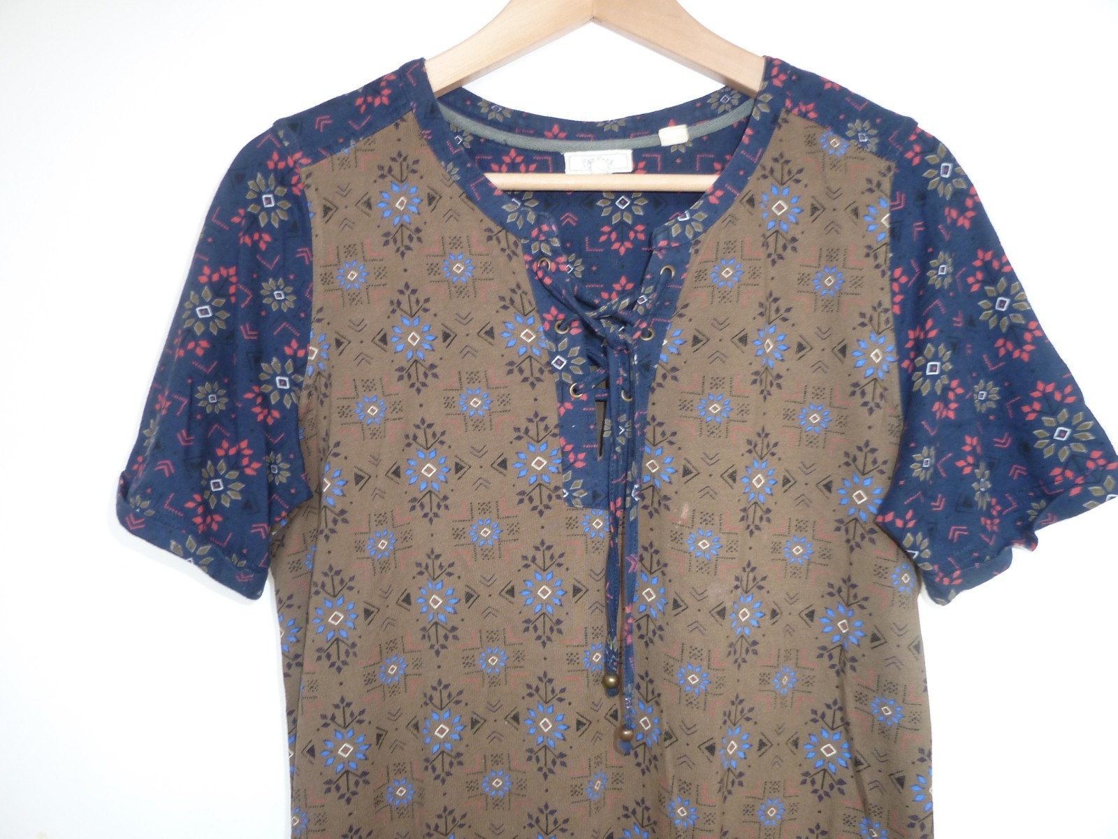 FAT FACE khaki green blue black GEO FLORAL dress with pockets and ties Size 10