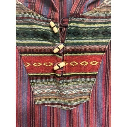 Kathmandu Imports Large Striped Baja Hoodie Woven Cotton Toggle Pullover
