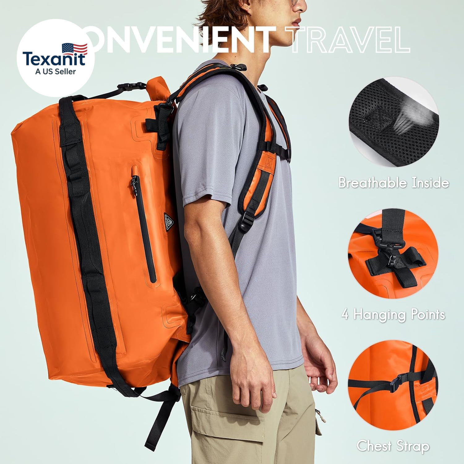 Large Waterproof Duffel Backpack Roll-Top Heavy Duty Dry Duffle Bag for Boating,