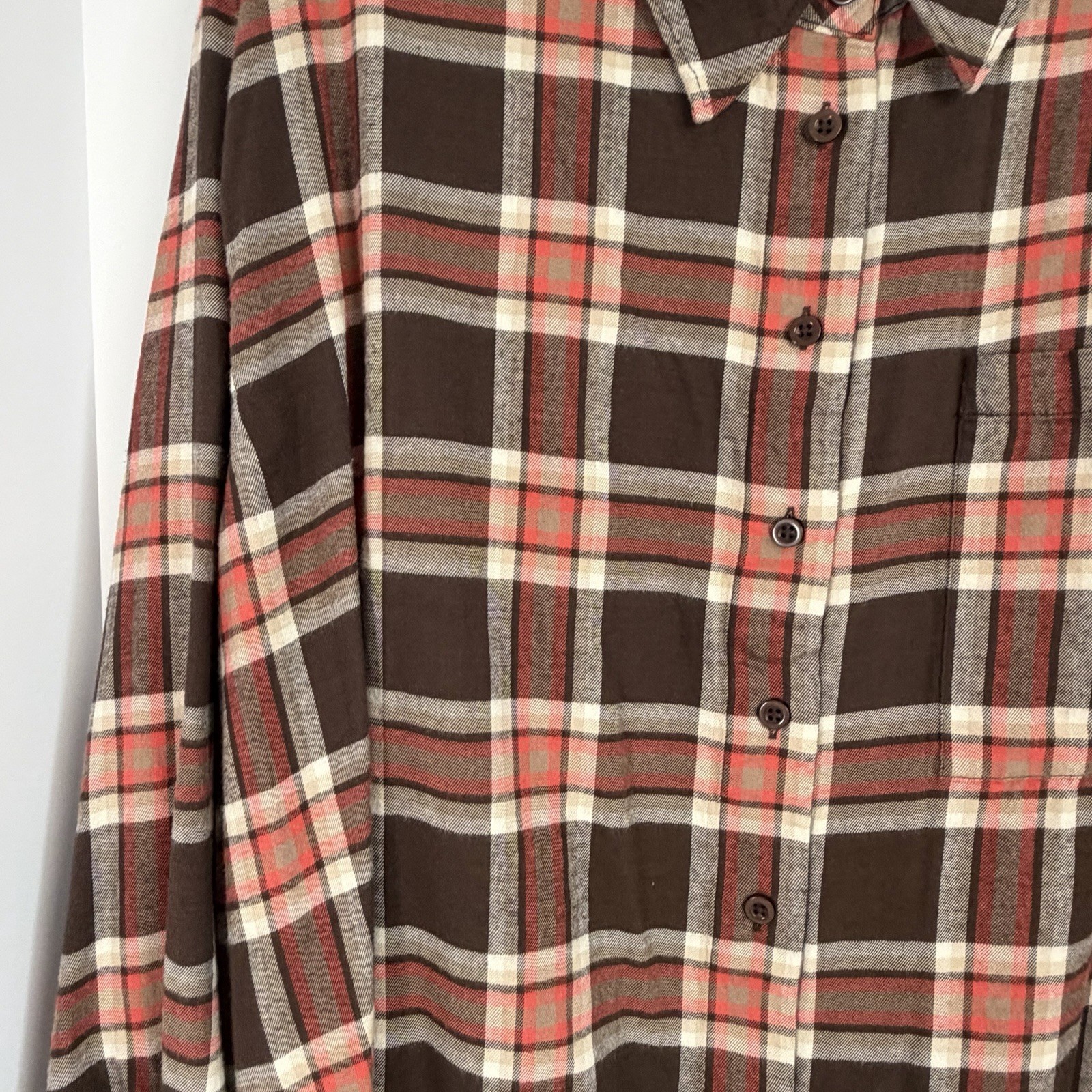 Lane Bryant 26/28 Brown Orange Plaid Tunic Shirt Soft Flannel Feel