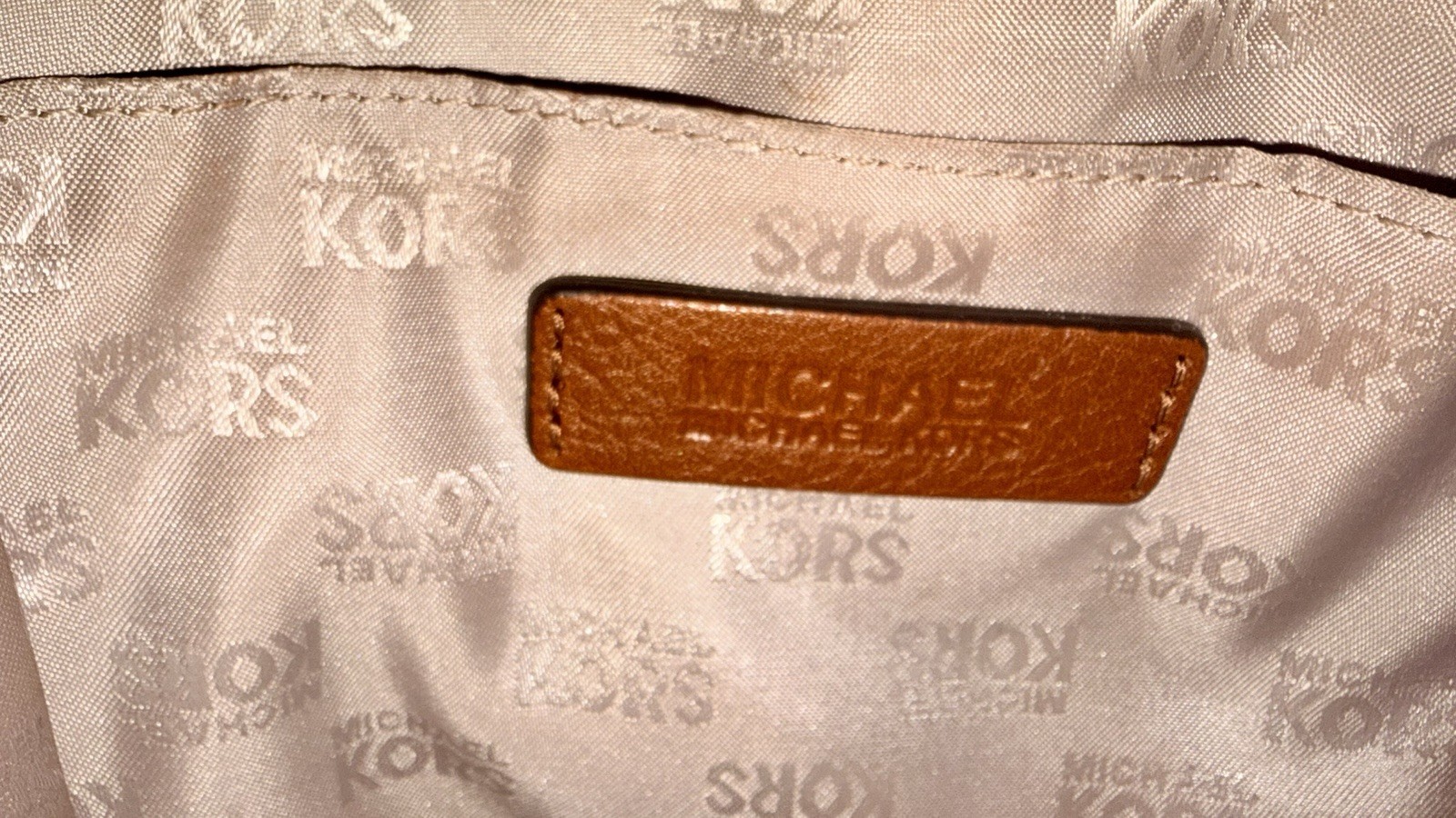 Michael Kors Hamilton Large Tote Satchel Striped Canvas Navy Blue White Leath