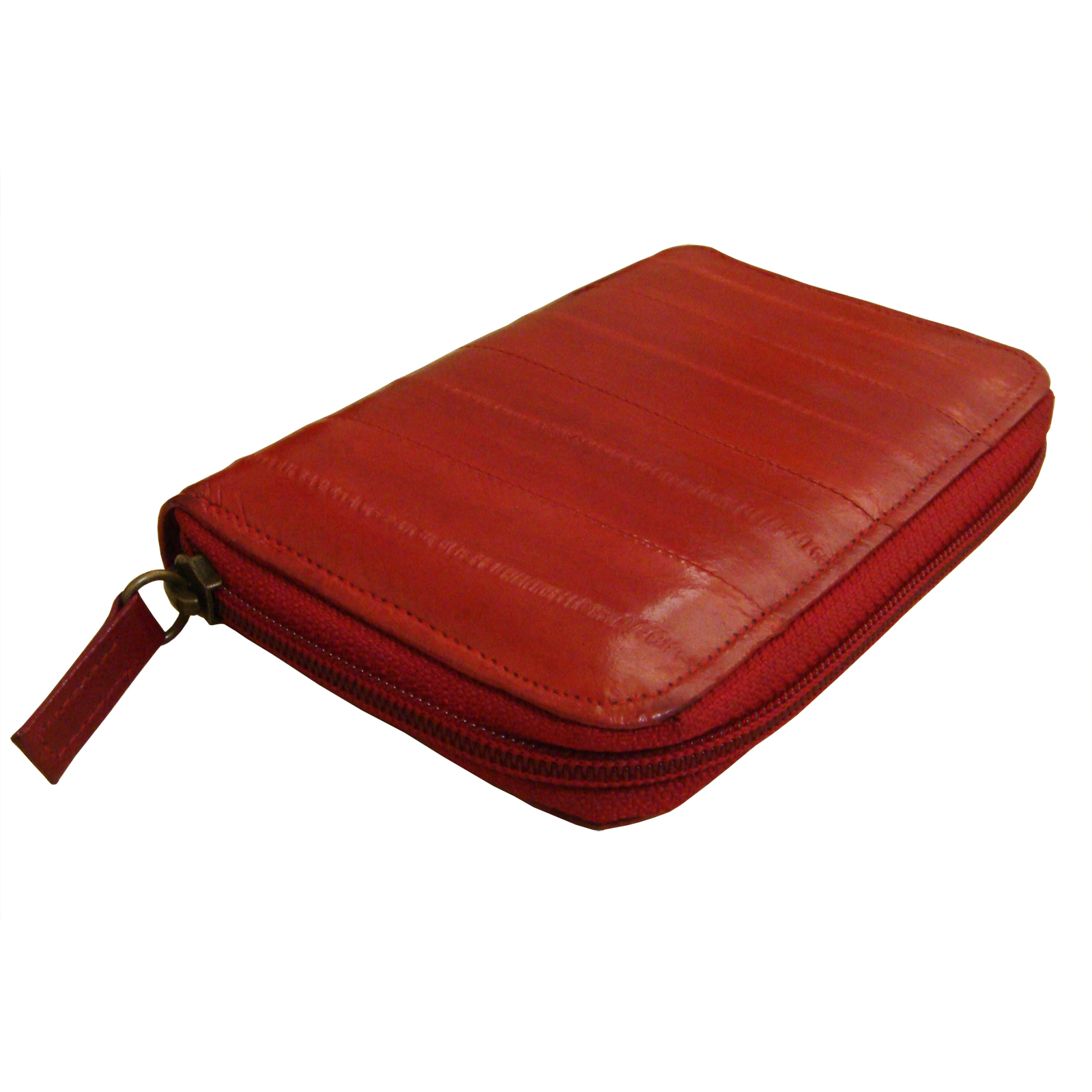 Genuine Eel Skin Leather Zipper Around Purse Wallet (medium-sized wallet)