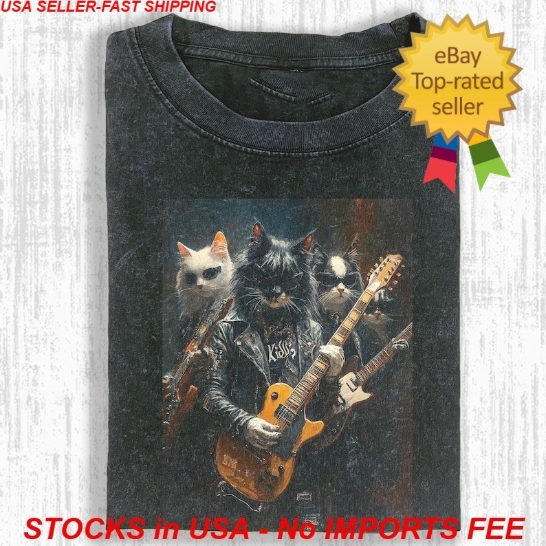 Cat Meme T-Shirt Comfort Colors Rock Band Wash Distressed Retro Graphic Tee