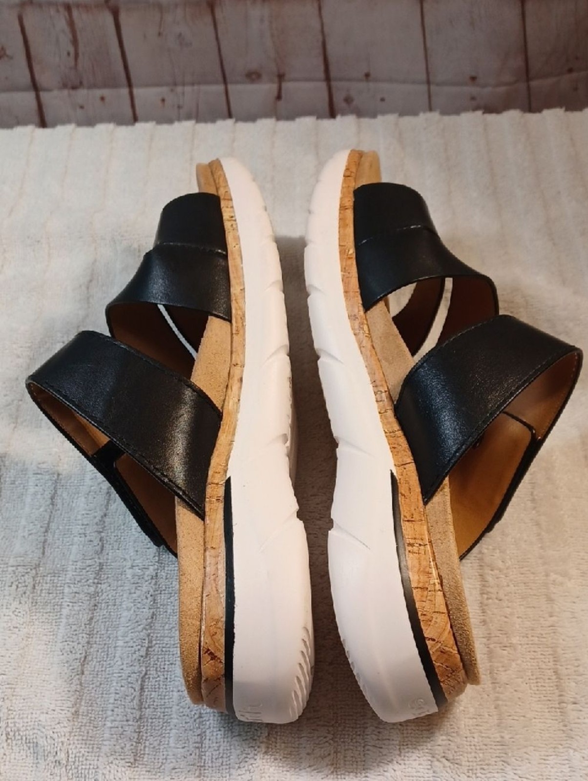 earth black leather comfort slide sandals women’s size 9w wide cushioned