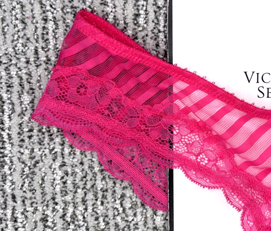 Victoria’s Secret Tease NWT Large Pink Sheer Stripe High Leg Cheeky Panty Sexy