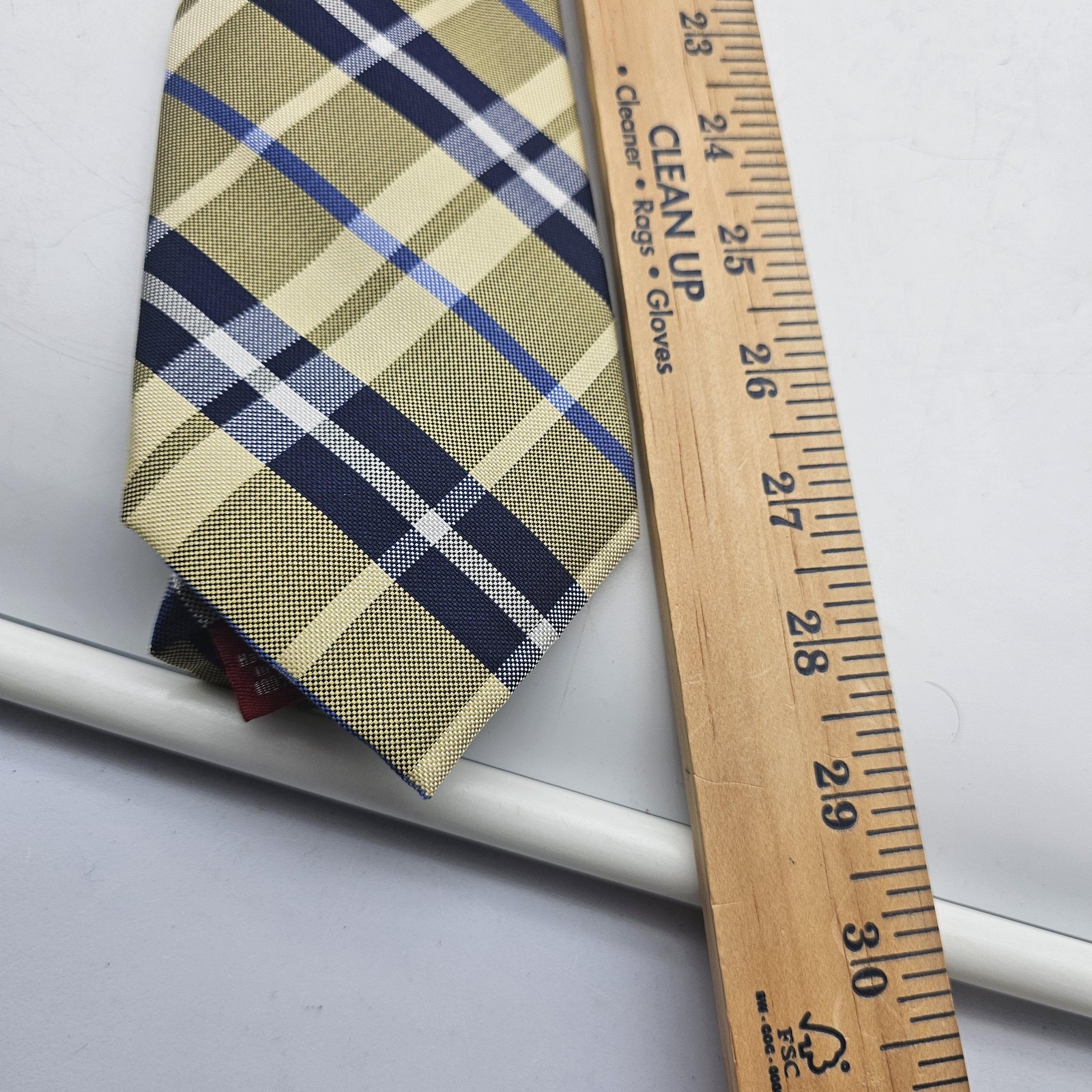 Chaps Tie Mens Gold Blue Tartan Plaid Check 100% Silk Classic Necktie Woven