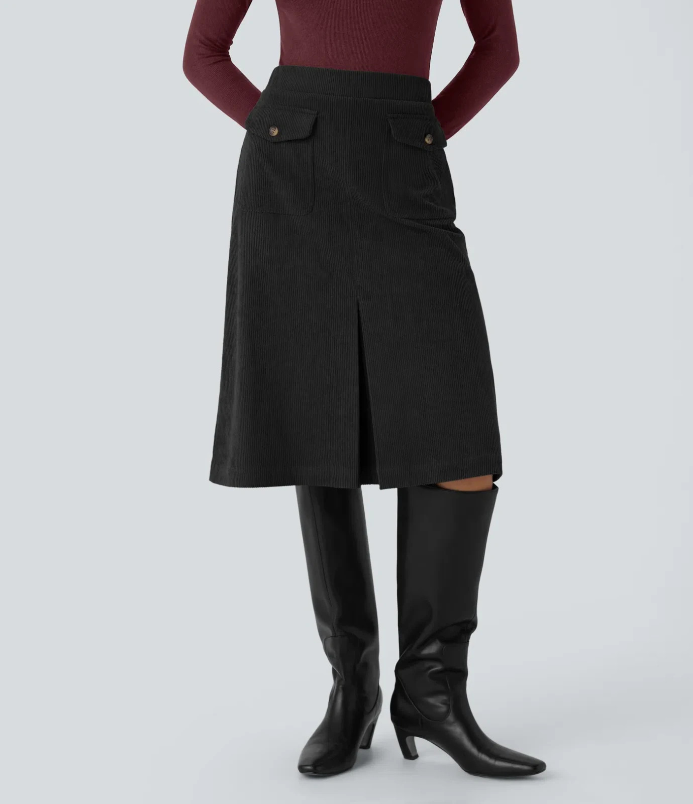 Halara Mid Rise Front Side Flap Pocket Midi Corduroy Casual Skirt Size XL Reg 20