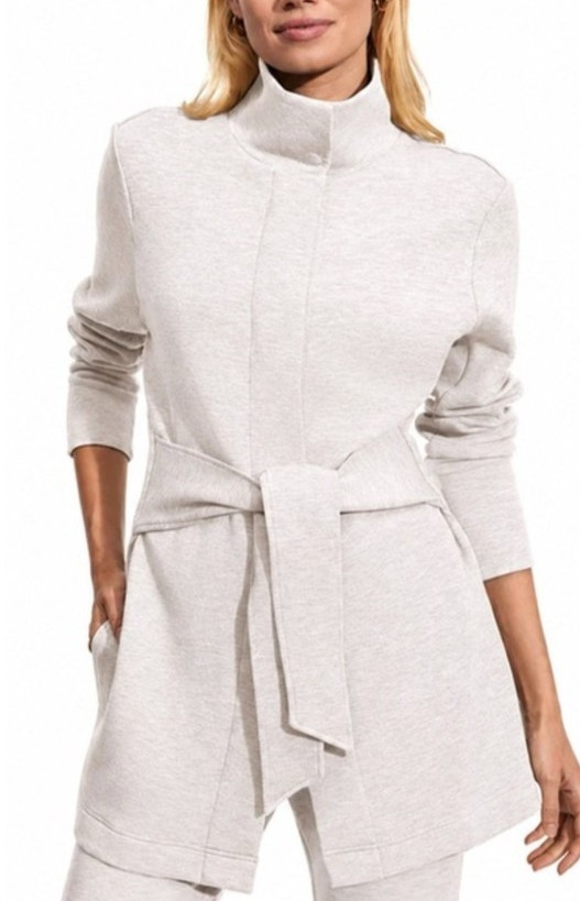 Anthropologie Varley Anset Jacket Ivory Sweatshirt Belted Size L NWT Large