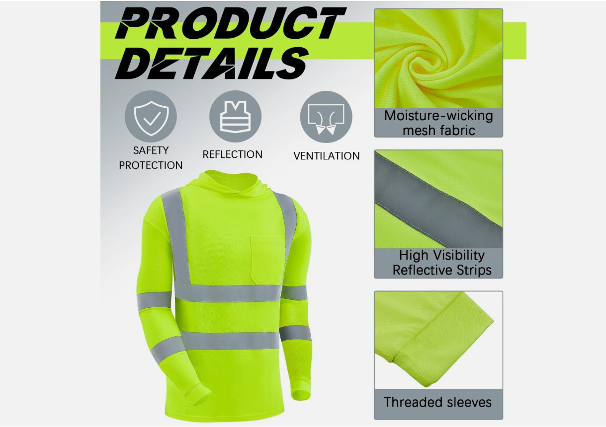 4 pack Hiv long sleeve Safety shirt hooded with reflective tape dry fit