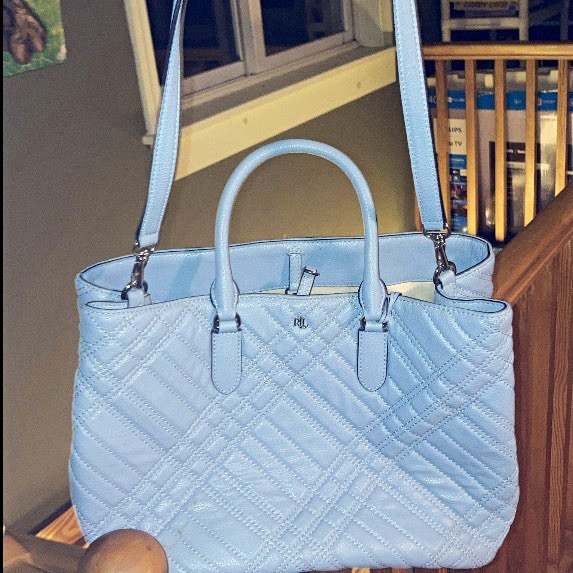 Ralph Lauren Plaid Quilted Large bag Zip Closure Double Handles Detachable Strap