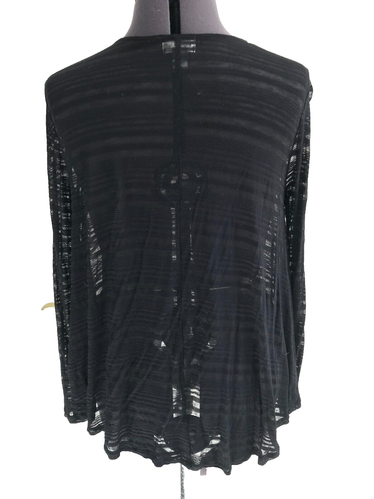 Old Navy Sheer/Semi-Sheer Black Striped Flared Top Long Sleeved, Size: Med Tall