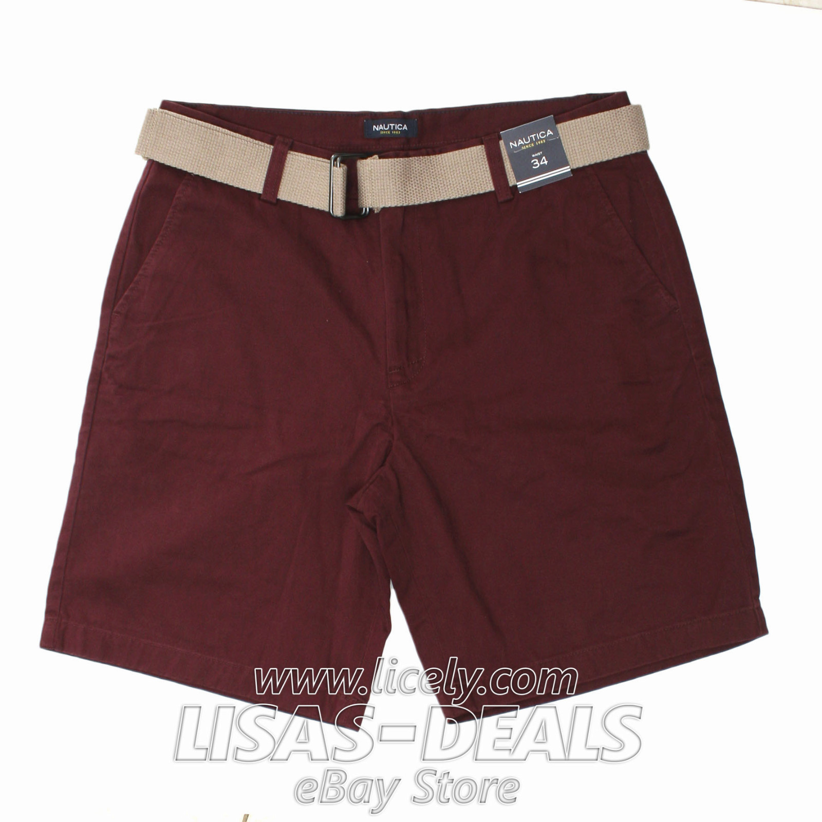 New MENS NAUTICA Chino SHORTS Belted GOLF Navy Red Gray Green 32 36 38 40 42
