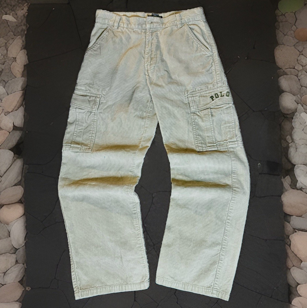 Vintage Y2K Polo Ralph Lauren Corduroy Utility Cargo Pants In Tan/Khaki.