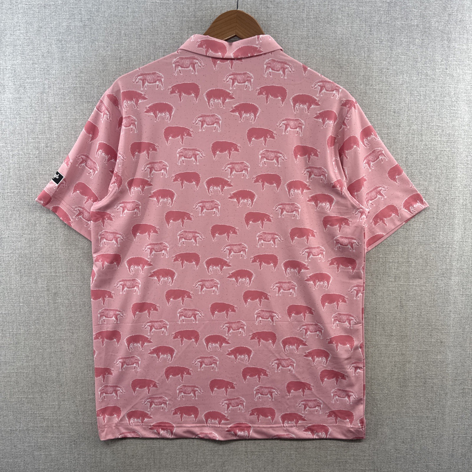 Waggle Polo Shirt Mens Large Pink Hog Heaven Pigs Golf Stretch Outdoor NWI