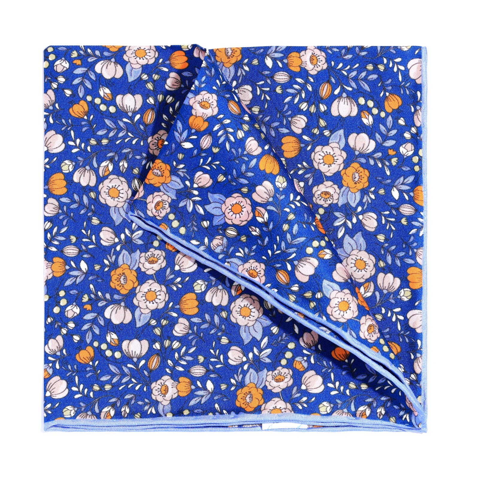 Men’s 100%Silk Twill Handkerchief Blue Floral Pocket Square 30cm 11.8in FFR