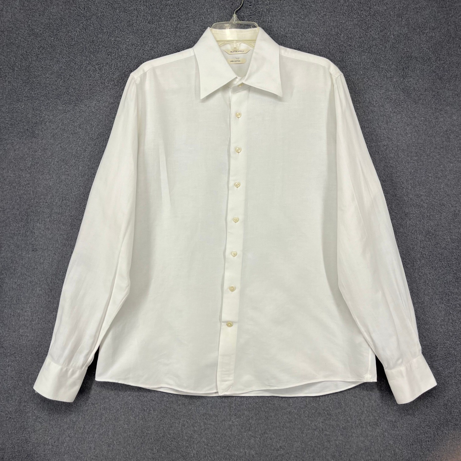 Suitsupply Shirt Mens 16/16.5 White Linen Cotton Slim Fit Testa Italy Button Up