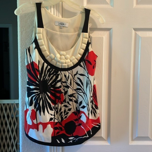 TIBI Multicolor Beaded + Embellished Print Silk Top 4