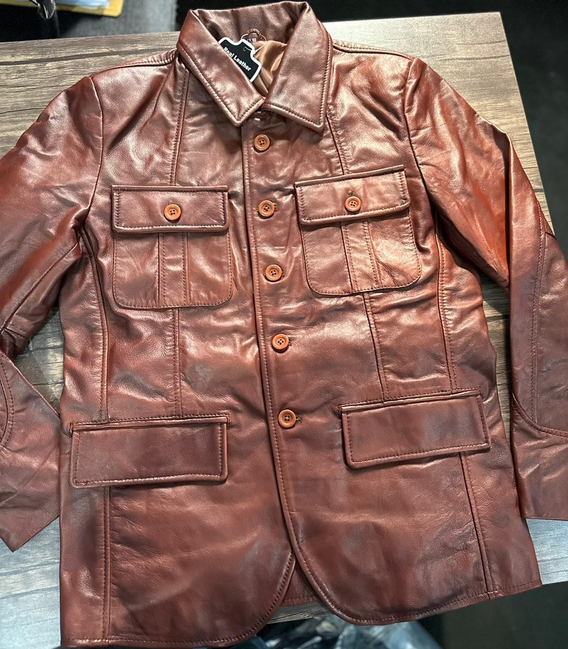 MENS REAL LEATHER BLAZER BROWN SOFT SHEEP CLASSIC SLIM FIT JACKET COAT