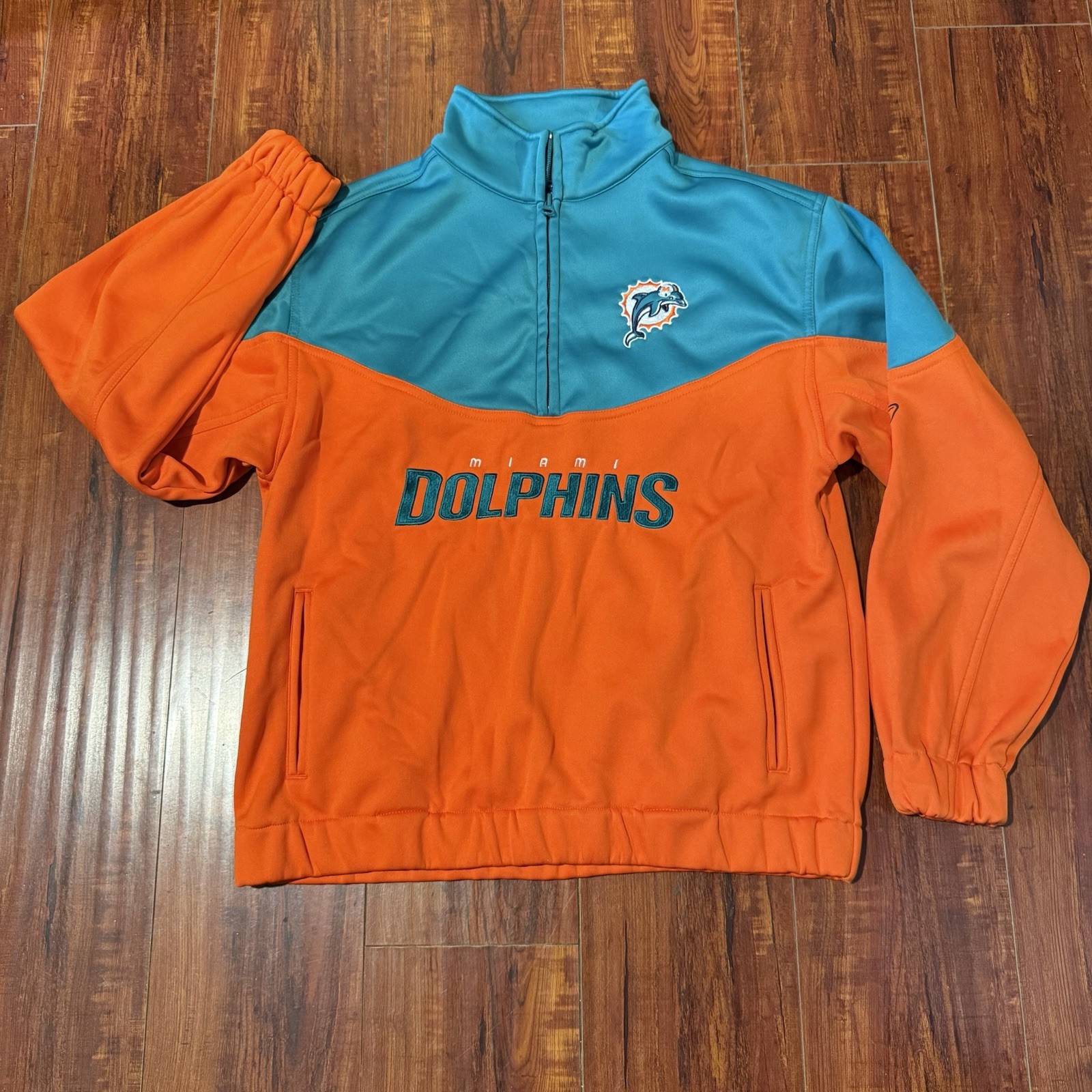 Miami Dolphins Reebok Team Apparel Pullover Jacket Youth Sz Large 14-16 1/4 Zip!