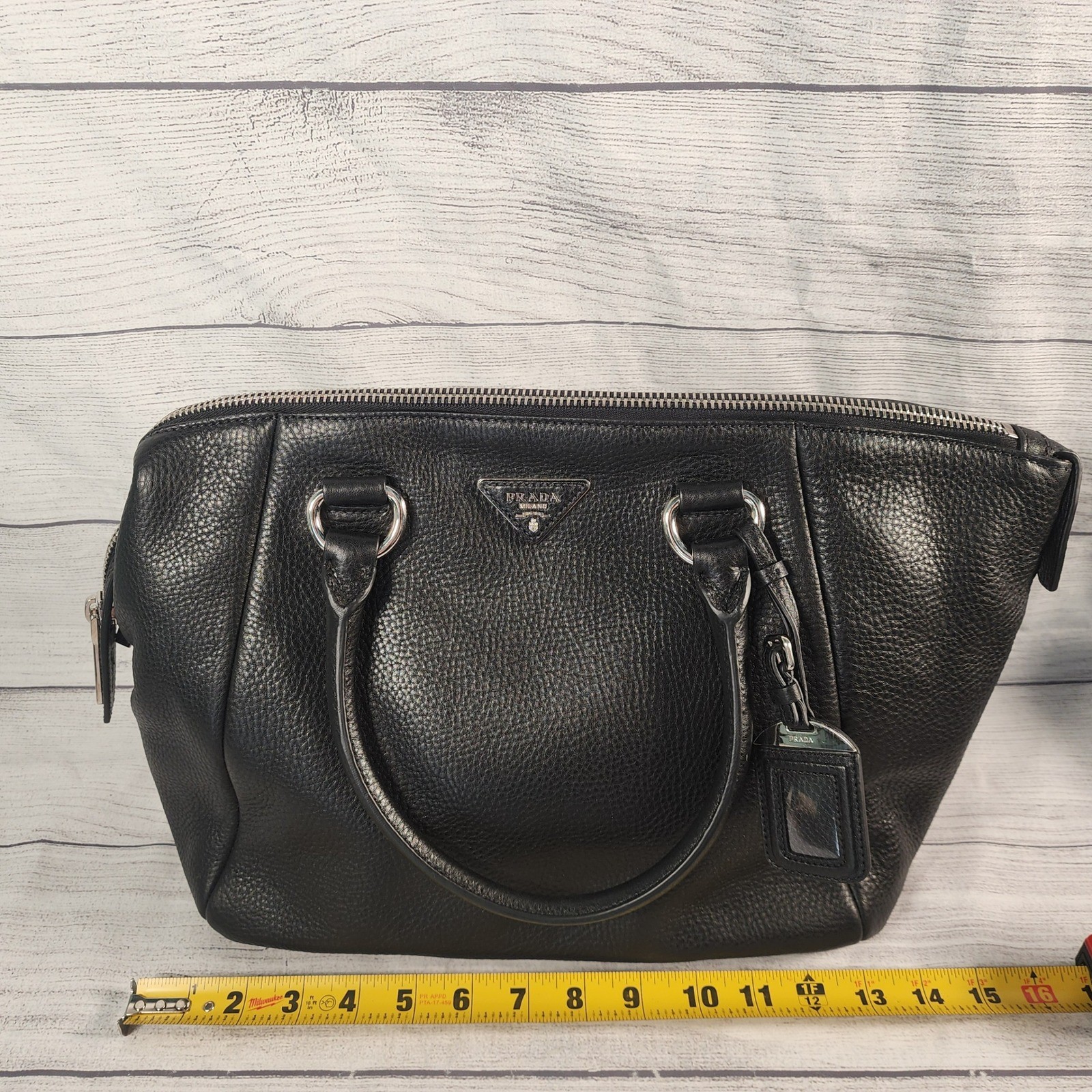 Prada Vitello Daino Black Leather Satchel Bag BR5128 Nero Silver Hardware