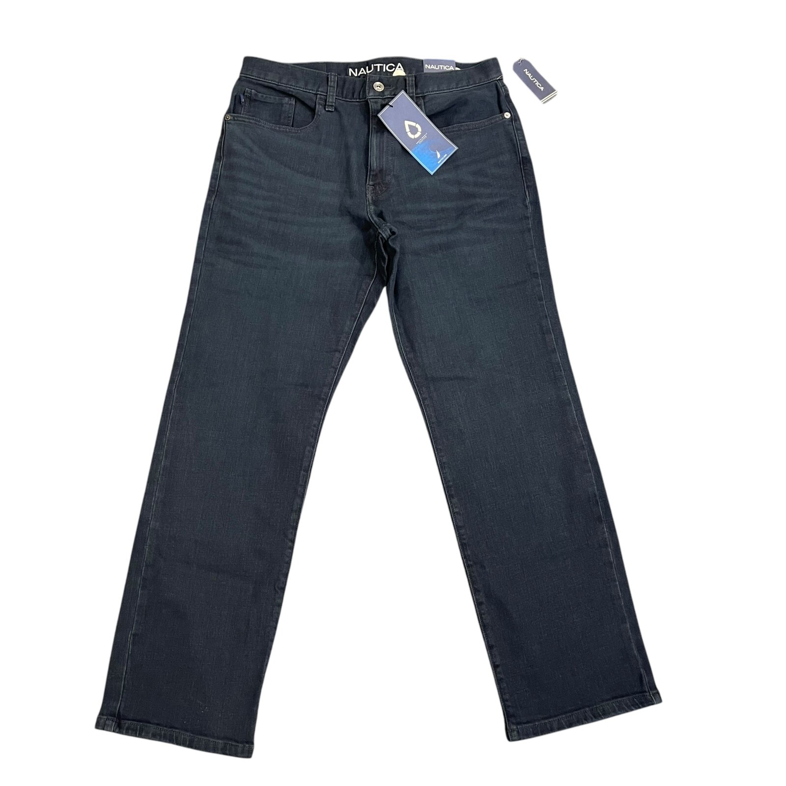 NWT Nautica Mens Original Relaxed Straight Stretch Denim Jeans Black Lagoon Wash