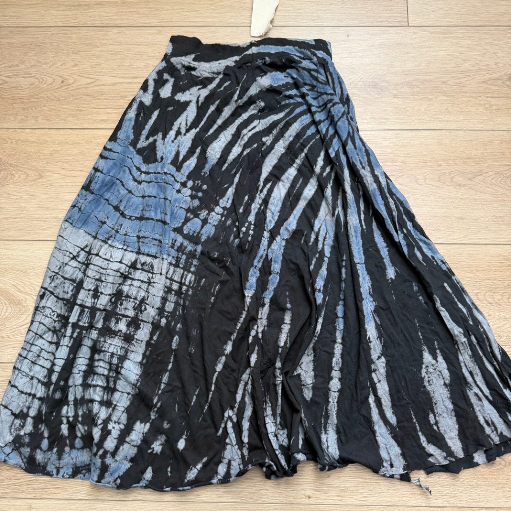 TRYST by Matthew H Tie Dye Maxi Skirt XL Blue Black Boho Elastic Waist Rayon