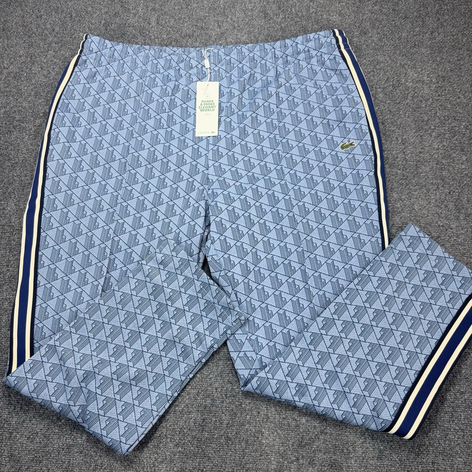 Lacoste Sweatpants Mens 4XL (9) Blue Paris Monogram Printed Drawstring NWT
