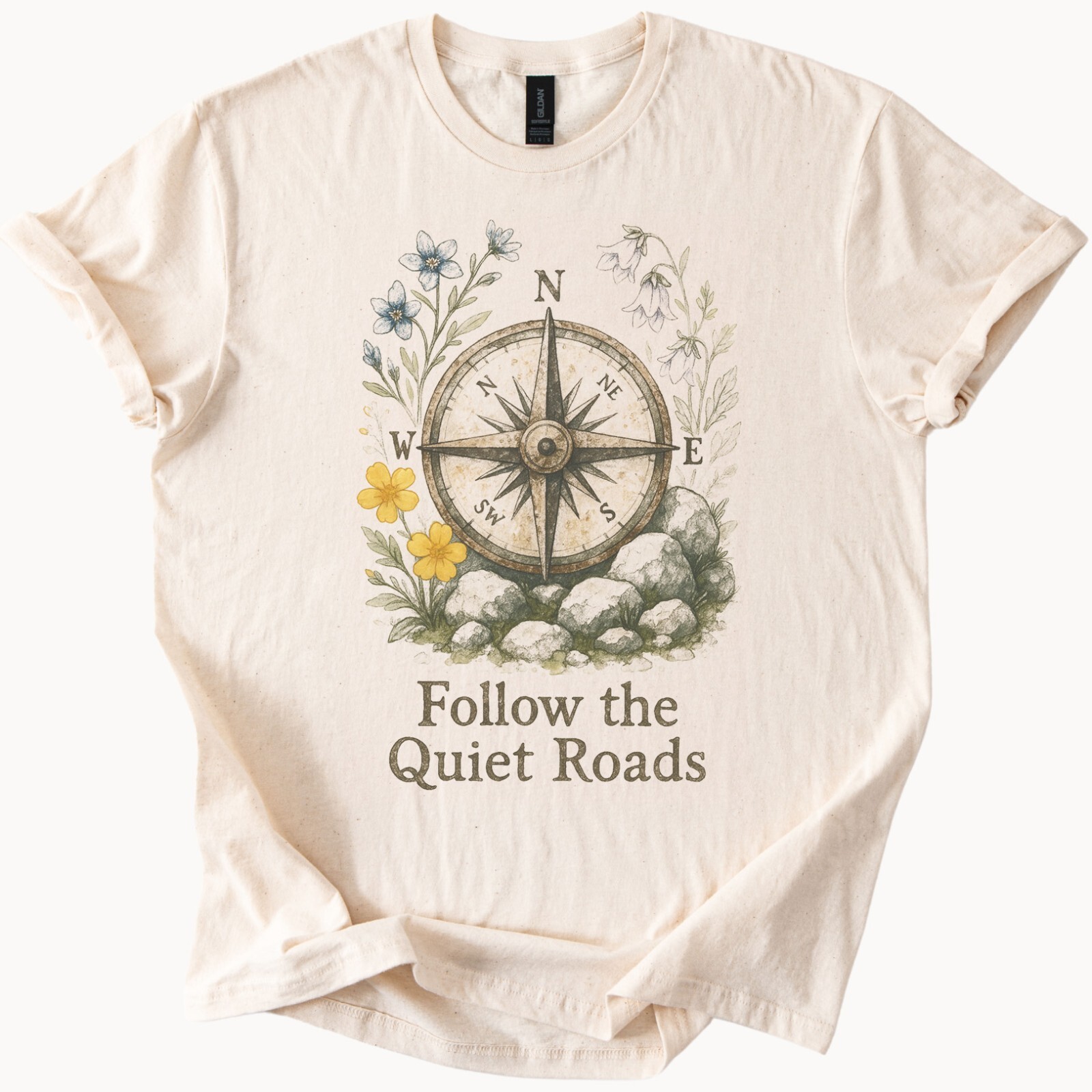 Quiet Roads Compass Tee Nature Adventure Shirt Wanderlust Top