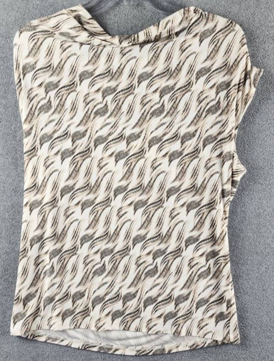 Anne Klein Printed Cowl Neck Cap-Sleeve Top Women’s S White Pullover Srtyle S/S