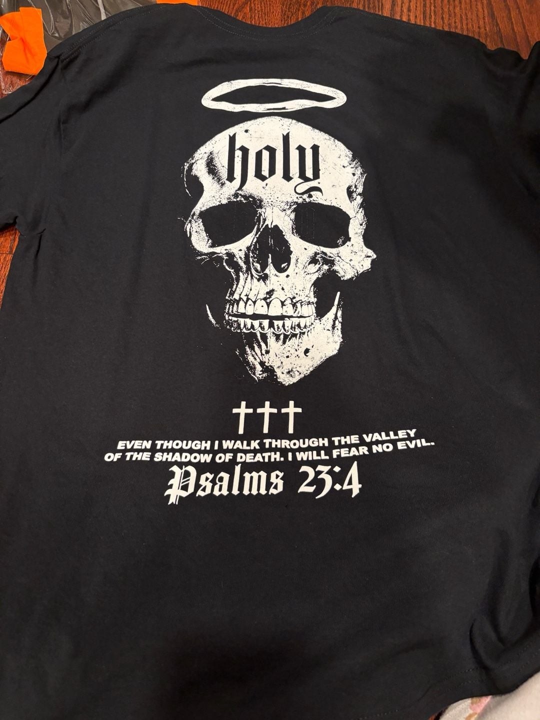 Holy Skull Psalms 23:4 Graphic T-Shirt Black