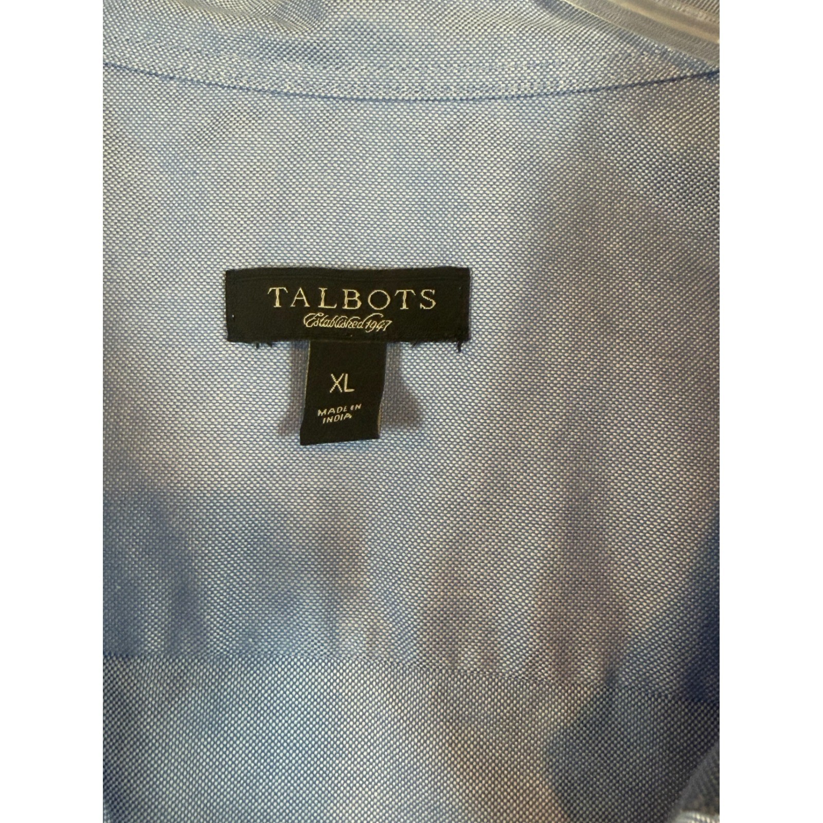 Talbots Womens XL Blue Cotton Oxford Roll Tab Sleeve Utility Popover Blouse