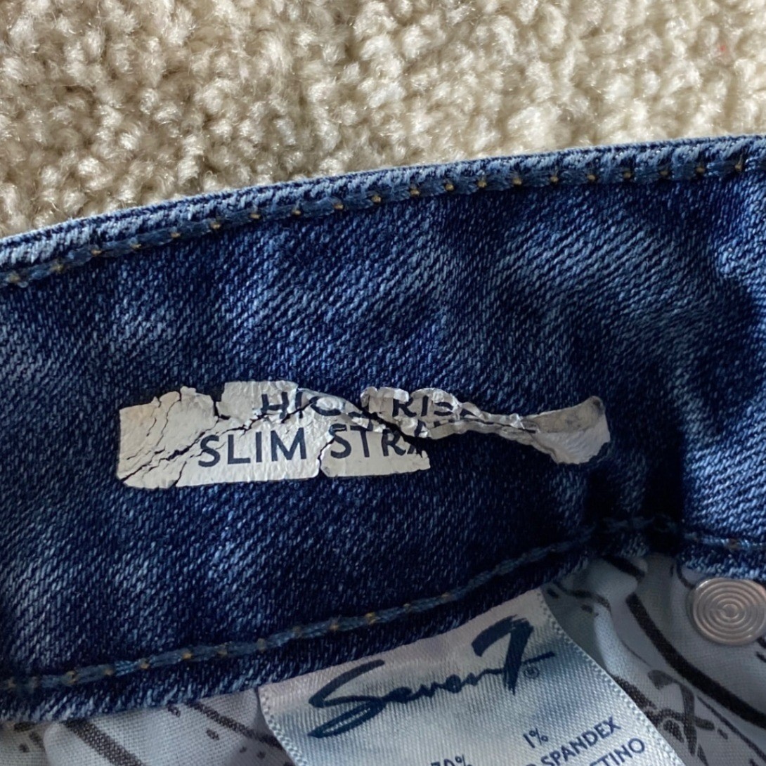 Seven7 Slim Straight Jeans Womens 8 Blue Excellent Distressed High Rise Raw Hem