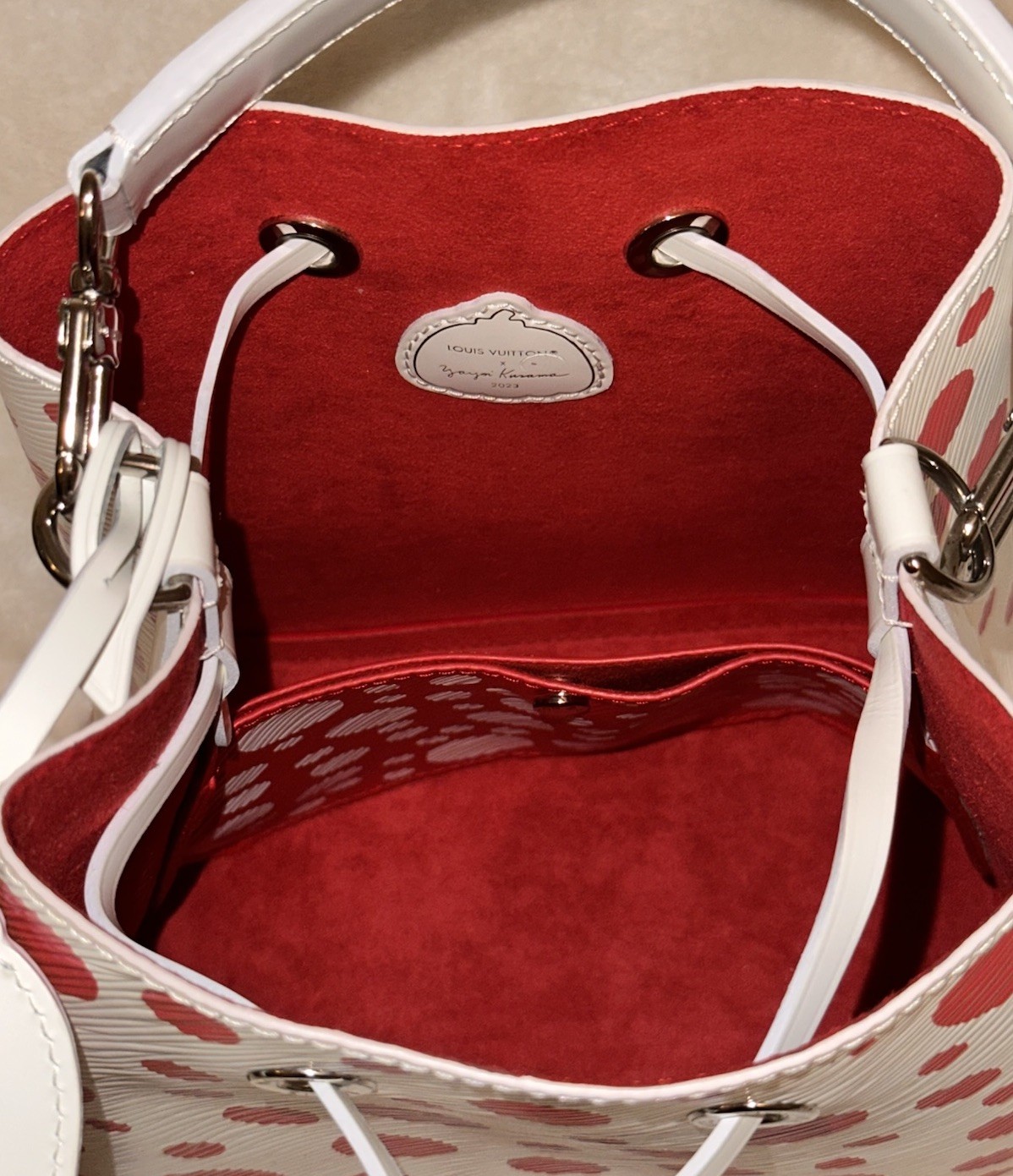 Louis Vuitton Yayoi Kusama NéoNoé BB Bucket Bag White/Red Polka Dot Strap