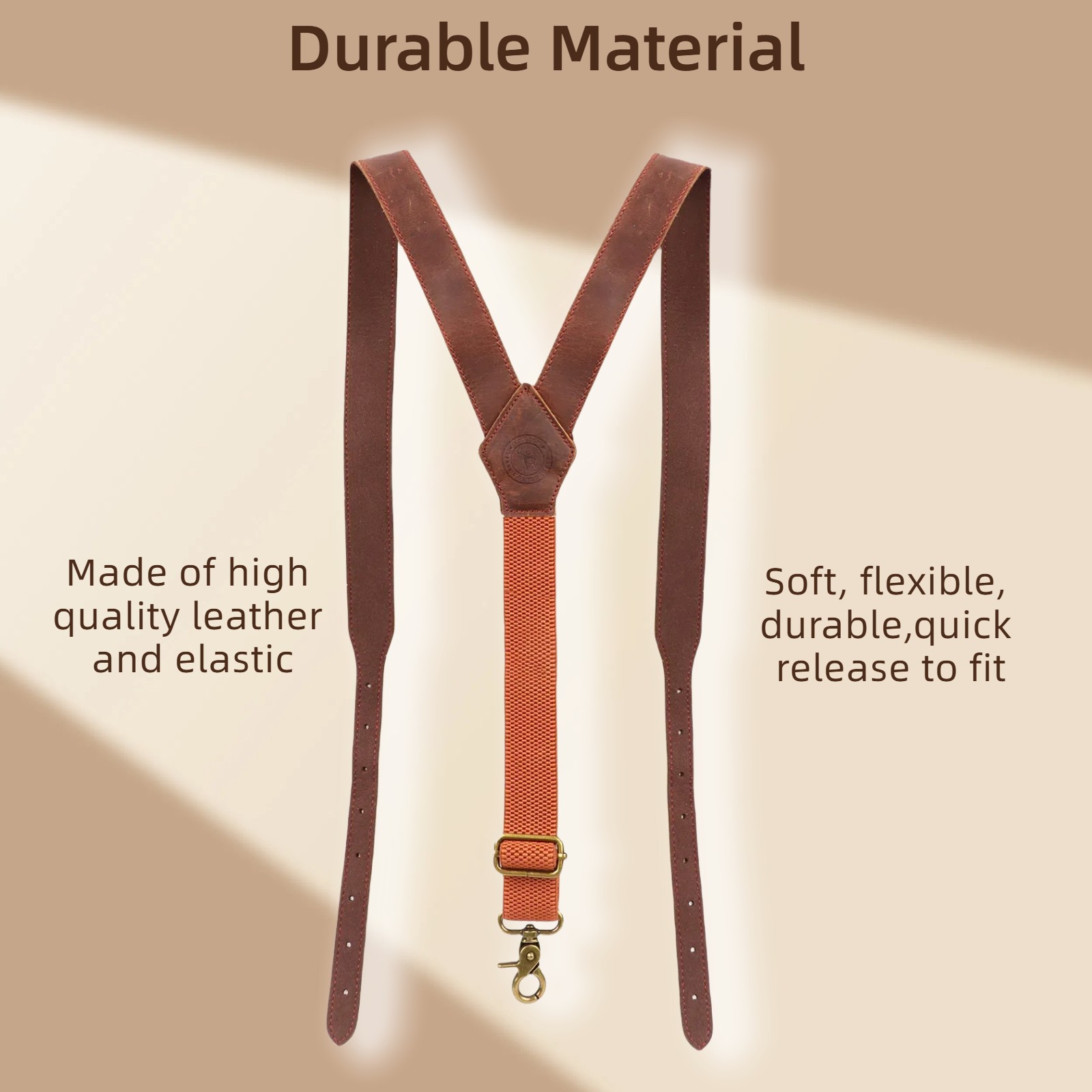 Tourbon Men’s Suspenders Y Back Adjustable Leather Y-Shaped 3 Hooks Pants Braces