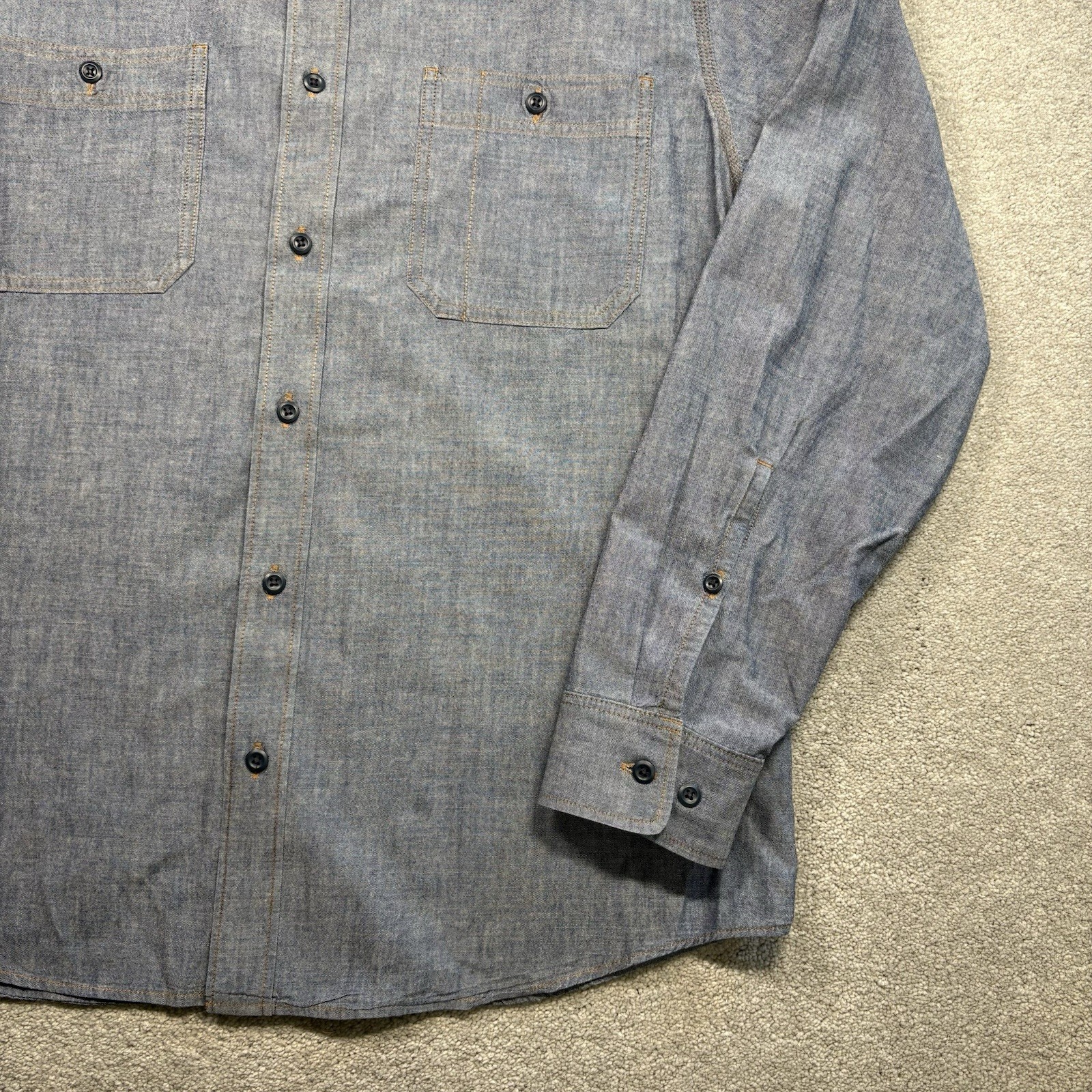 Filson Chambray CPO Shirt Denim Button Up Rinsed Indigo Men’s Size Large