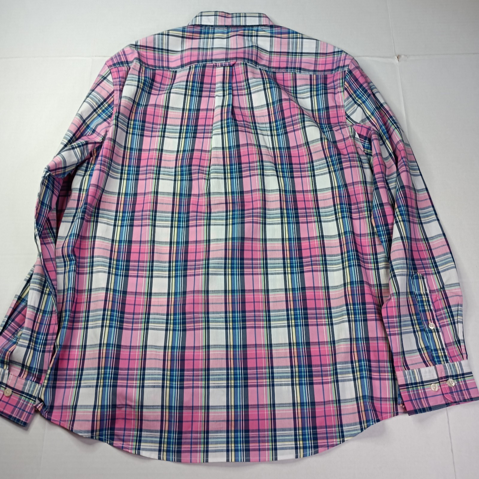 Chaps Easy Care Woven Shirt Men’s Size XL Peony Pink Plaid Stretch Classic Fit