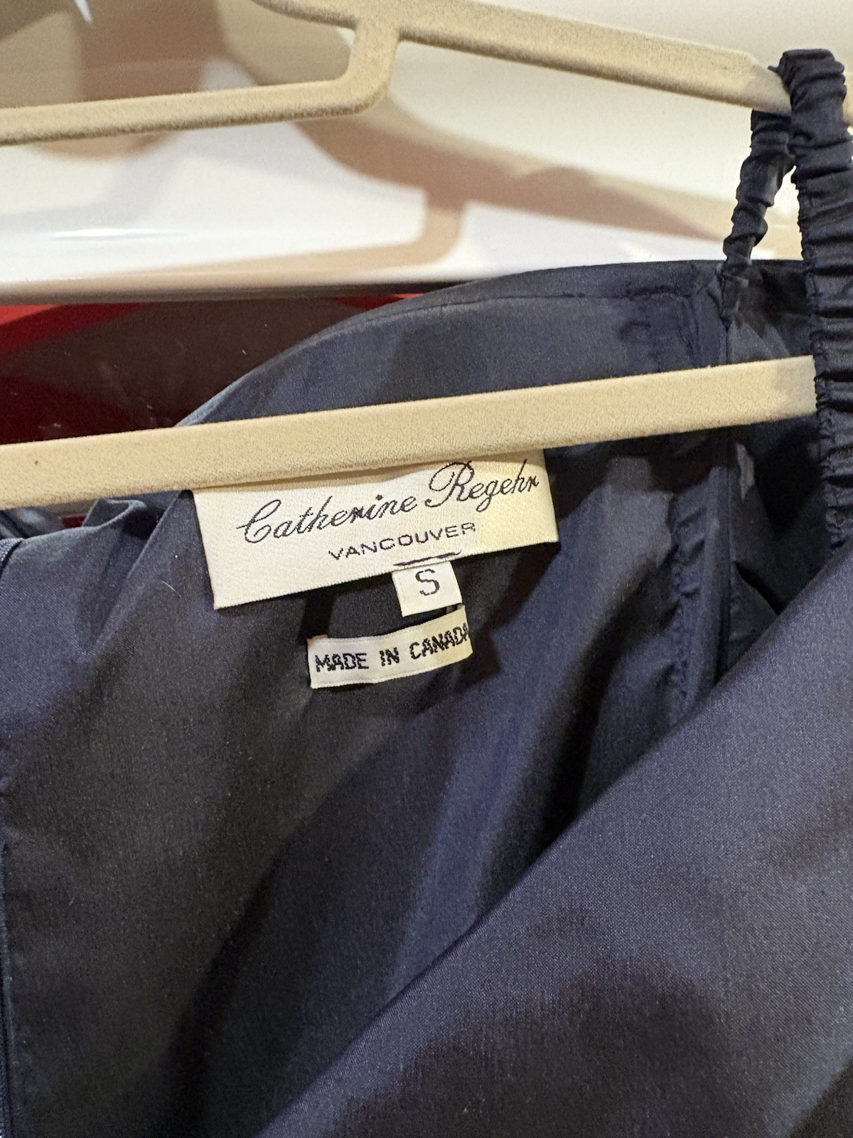 Vintage Katherine Rogehr Canada Navy Taffeta Full Skirt Off Shoulder Party Dress
