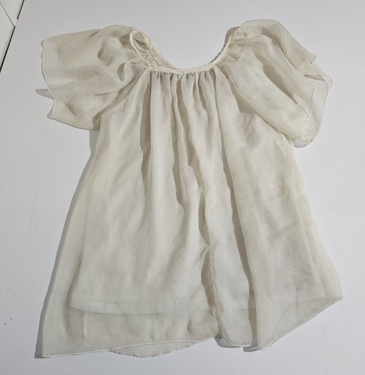 Forever 21 Semi Sheer Blouse with Lace & Pearl Detail and Embroidery Detail Sz M