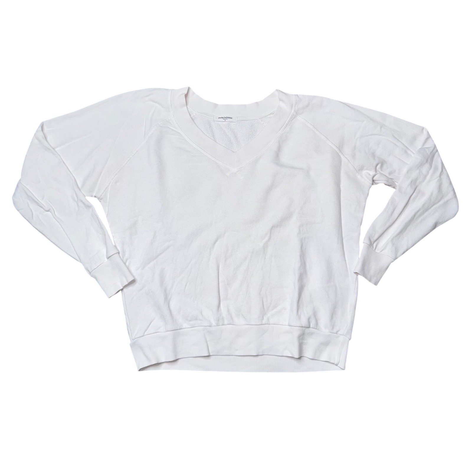 Perfect White Tee Sweatshirt Women Small White Excellent V-Neck Raglan Cotton