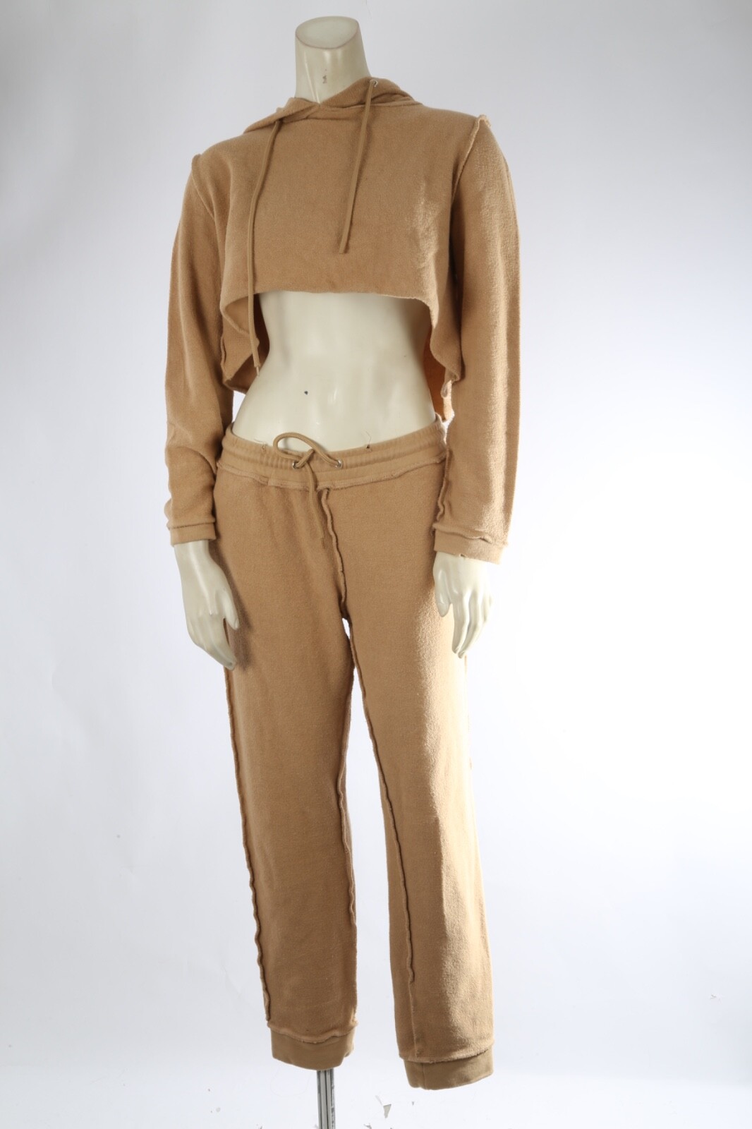 Danielle Guizio Beige 2 Piece Cropped Hoodie Jogger Pants Suit Set Size L
