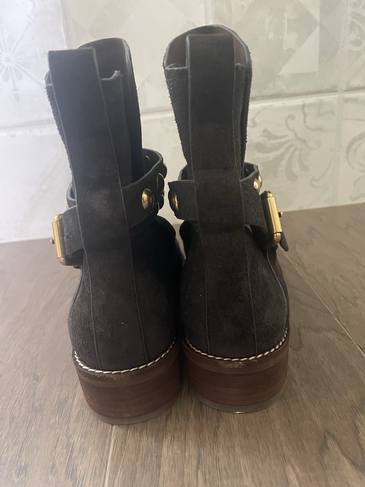 See by Chloe Neo Janis Brown Suede Ankle Boots Sz 37 US 7