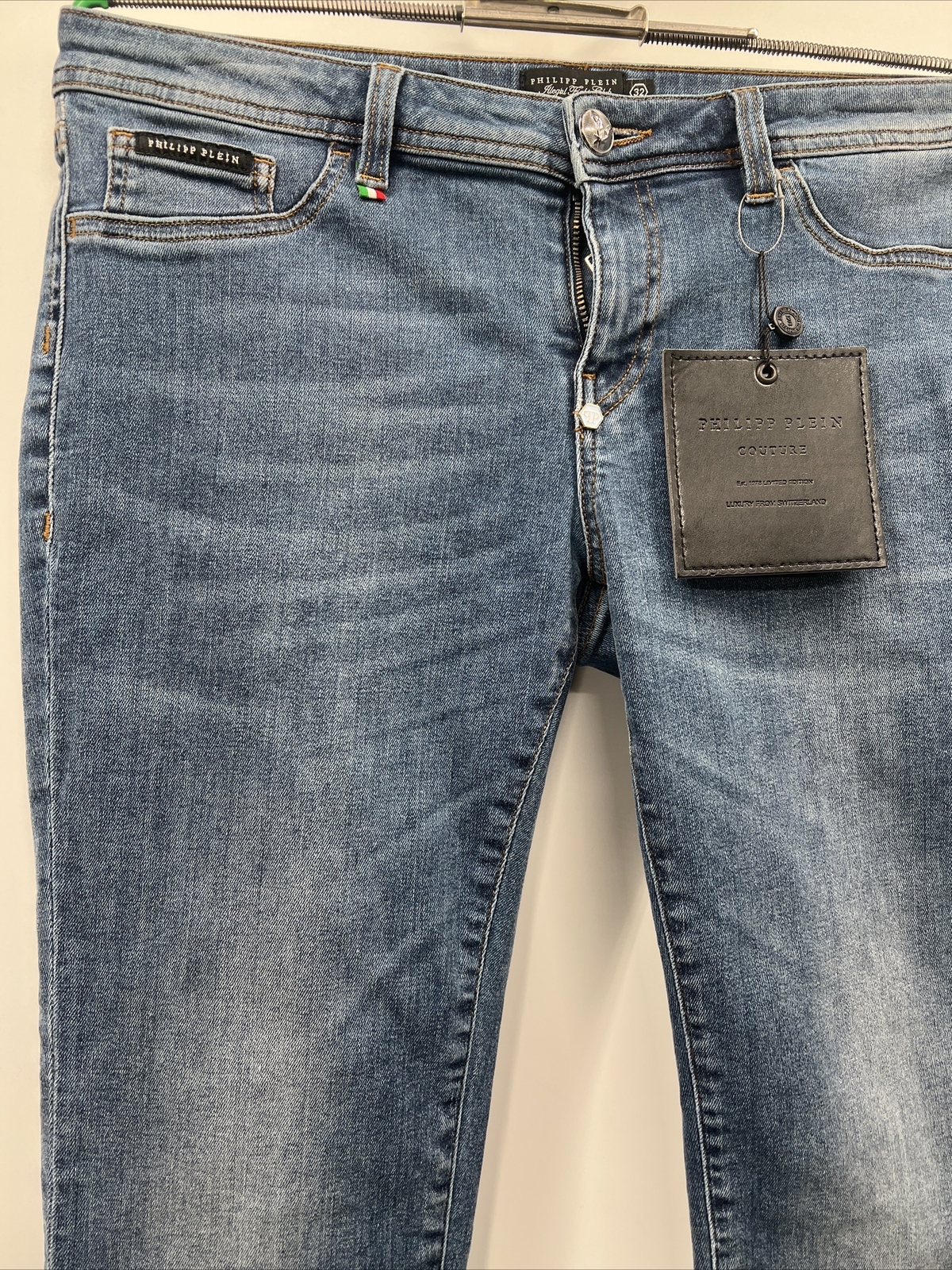 PHILIPP PLEIN ARINA Women’s Jegging Crocco Logo Blue Jeans Size 32 F18C