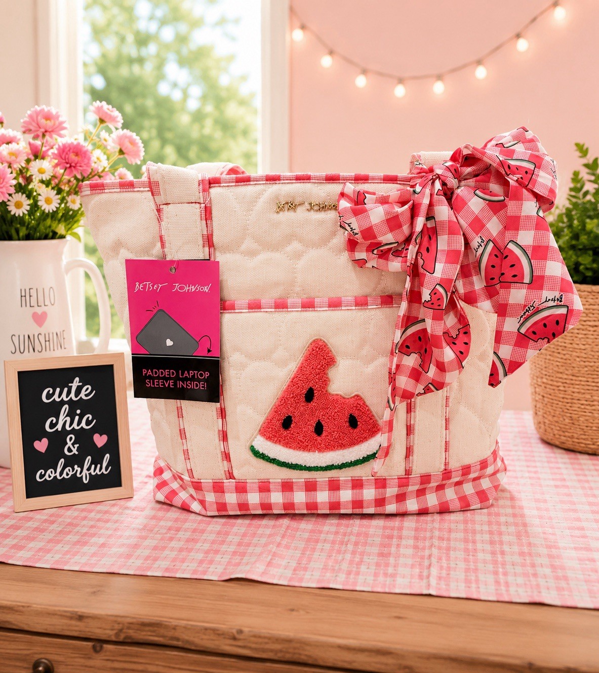 NWT Betsey Johnson Watermelon Tote Bag & Matching Wristlet Set / Laptop Tote