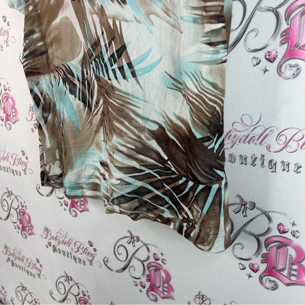 Cyc tshirt tee leaf tropical leafs floral Print Women Top brown blue stretchy